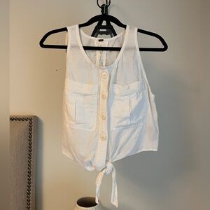 Free People White Button Down Tank with Front Tie